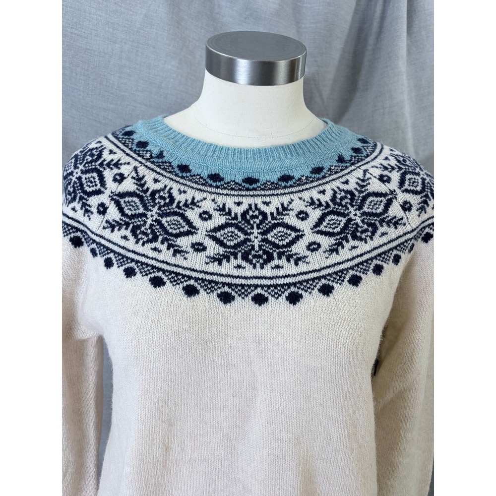 NWT Tabitha‎ Webb Cream Wool Blend Fair Isle Sweater L Cream Blue Scandi Cozy